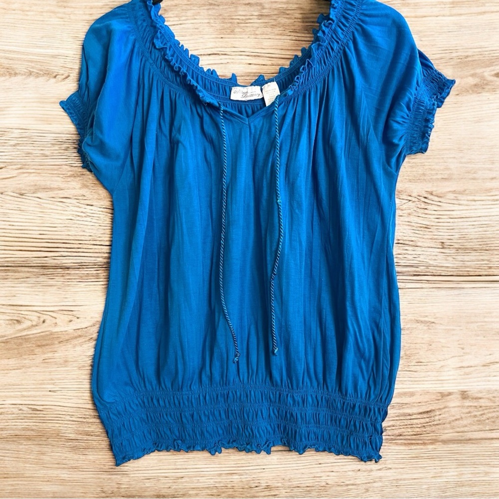 Allison Britney Womens Sz 2X Multi Floral 100% Cotton Casual Top Royal Blue